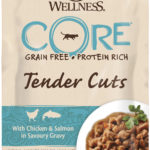 Миниатюра для Влажный корм Wellness Core Tender Cuts для кошек с курицей и лососем в виде нарезки в соусе, пауч 85 гр