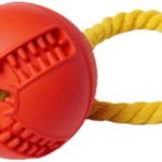 Миниатюра для Homepet Silver Series Игрушка Мяч с канатом и отверстием для лакомств для собак, красный, каучук, 7.